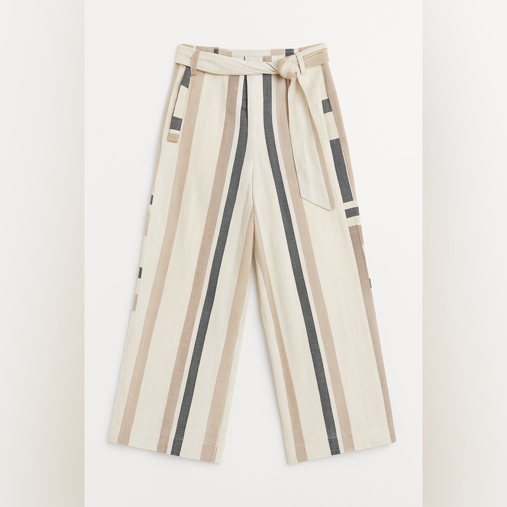 Anthropologie Grey & White Striped Linen Pants